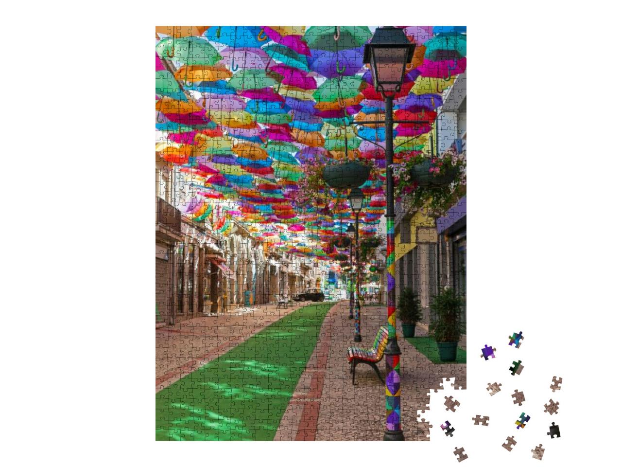 The Sky of Colorful Umbrellas. Street with Umbrellas. Umb... Jigsaw Puzzle with 1000 pieces