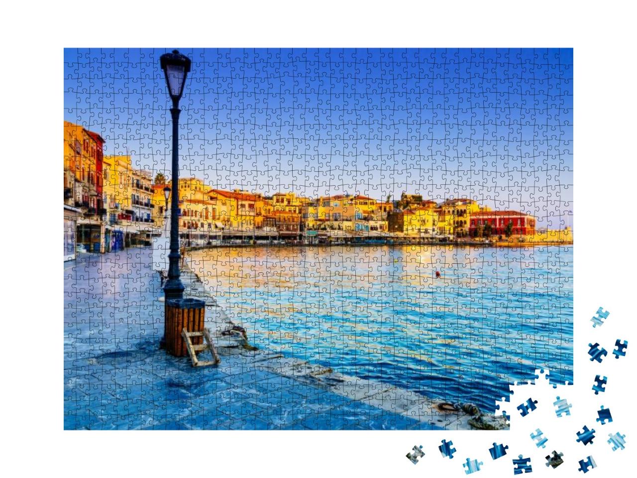 Chania Street in Harbor At Sunrise, Crete... Jigsaw Puzzle with 1000 pieces