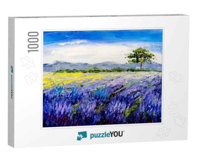 Oil Painting - Lavender Field At Provence, France... Jigsaw Puzzle with 1000 pieces