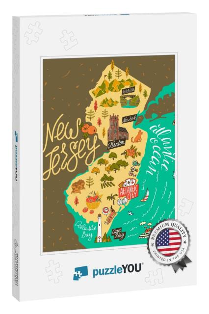 Illustrated Map of New Jersey, Usa. Travel & Attractions... Jigsaw Puzzle