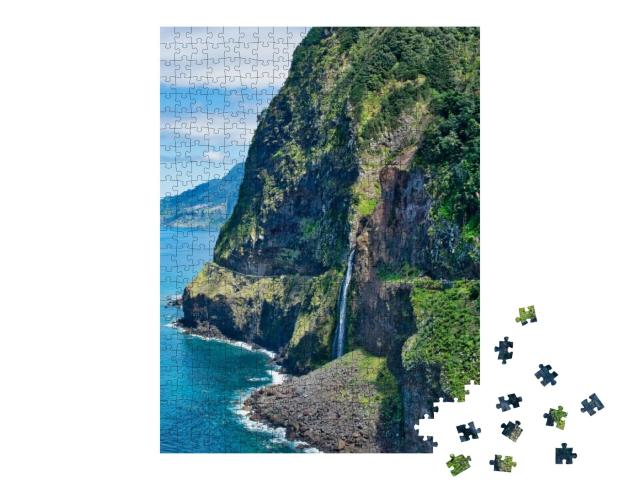 Beautiful Wild Coast View with Bridal Veil Falls Veu Da N... Jigsaw Puzzle with 500 pieces
