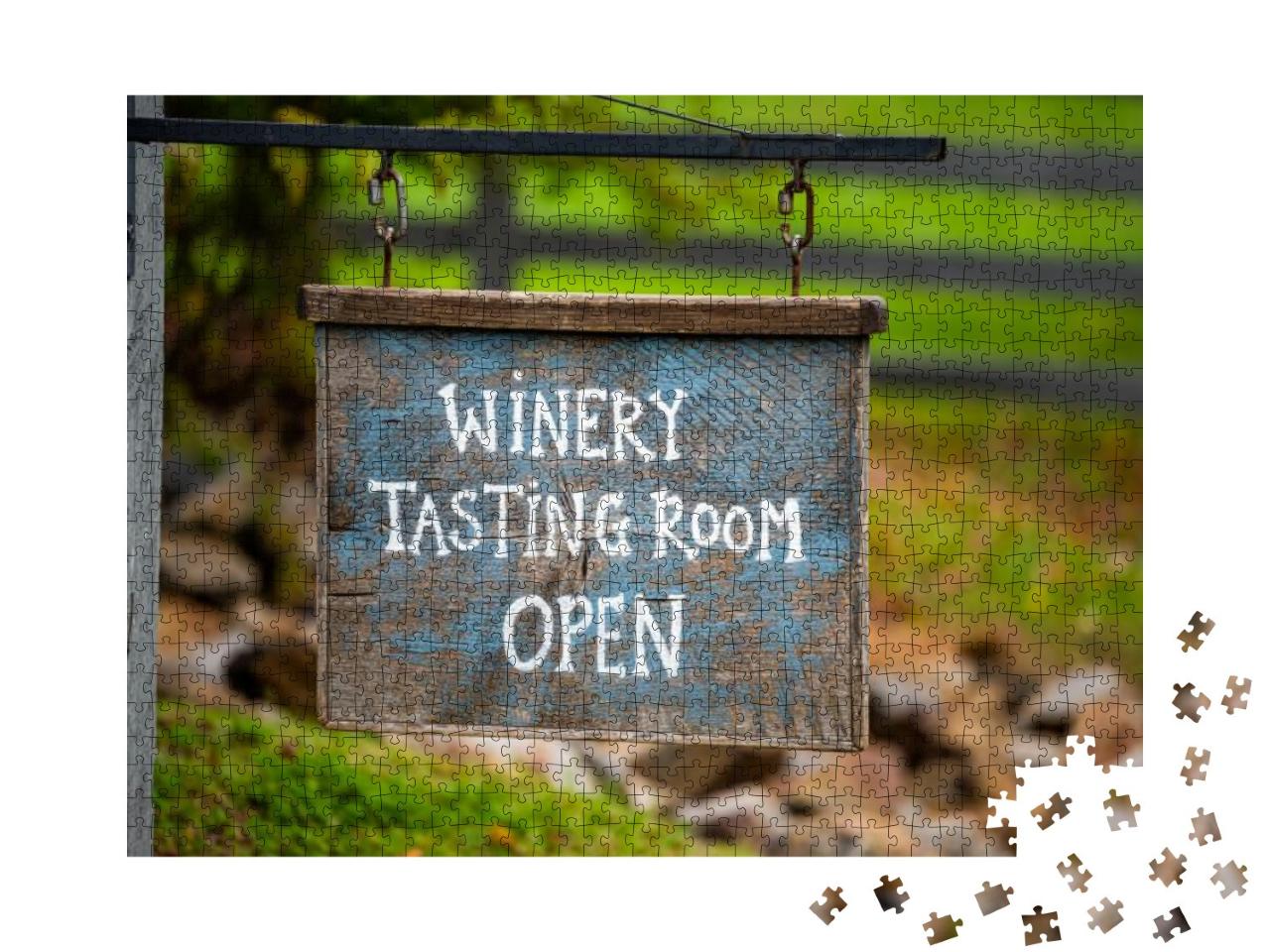 Closeup of Winery Tasting Room Open Sign with Bokeh Backg... Jigsaw Puzzle with 1000 pieces