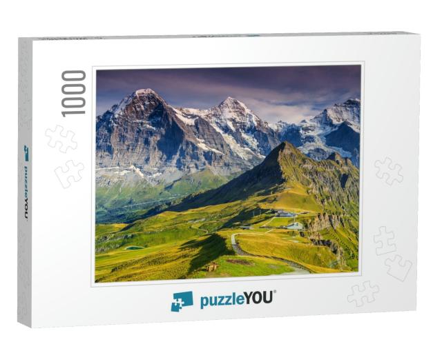Stunning Alpine Panorama with Jungfrau, Monch, Eiger Nort... Jigsaw Puzzle with 1000 pieces