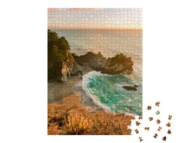 Sunset At Mcway Falls, Big Sur, Ca... Jigsaw Puzzle with 1000 pieces