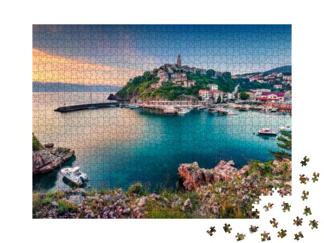 Exciting Morning Cityscape of Vrbnik Town. Colorful Summe... Jigsaw Puzzle with 1000 pieces