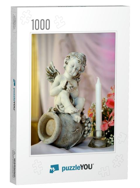 Figure of an Angel Statue Candle Stands on the Table Clos... Jigsaw Puzzle with 1000 pieces