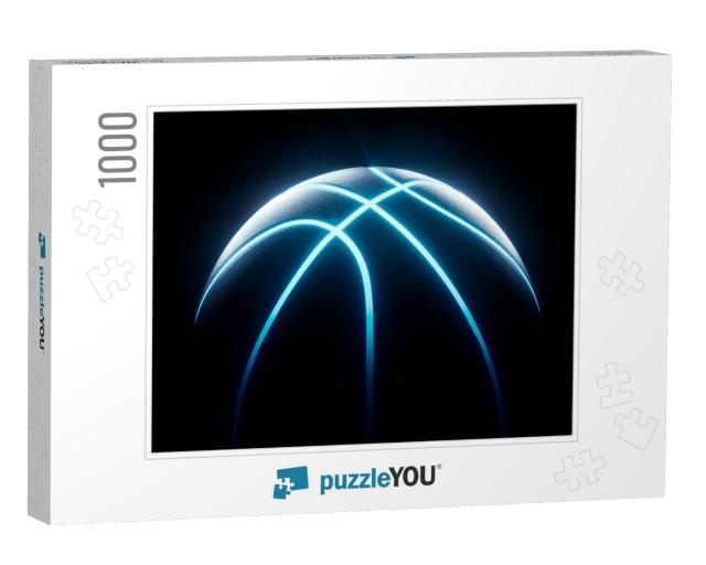 3D Rendering of Single Black Basketball with Bright Blue... Jigsaw Puzzle with 1000 pieces