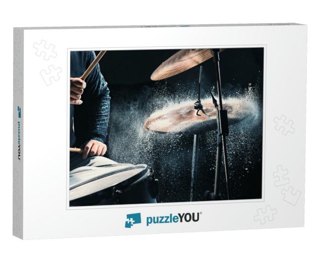 Drummer Rehearsing on Drums Before Rock Concert. Man Reco... Jigsaw Puzzle