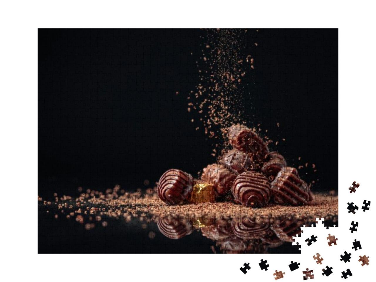 Chocolate Candies on a Black Background Sprinkled with Ch... Jigsaw Puzzle with 1000 pieces