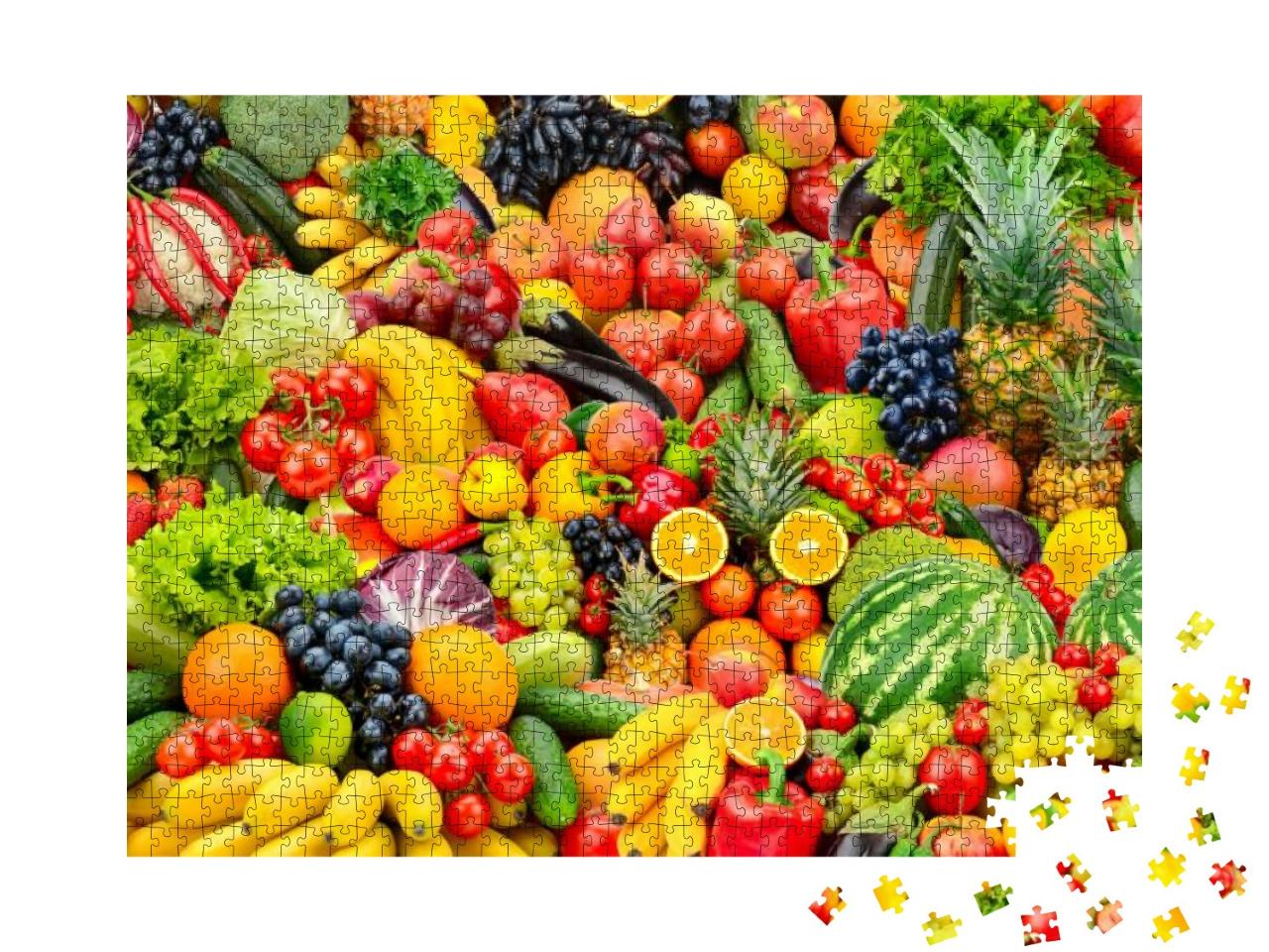 Assorted Fresh Ripe Fruits & Vegetables. Food Concept Bac... Jigsaw Puzzle with 1000 pieces