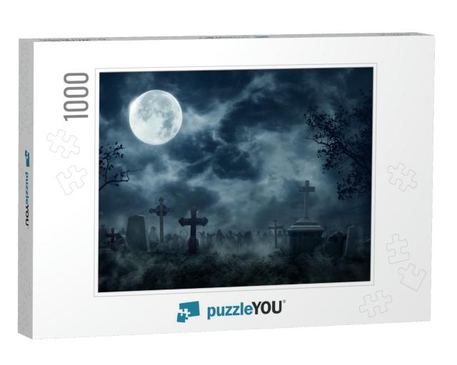 Zombie Rising Out of a Graveyard Cemetery in Spooky Dark... Jigsaw Puzzle with 1000 pieces