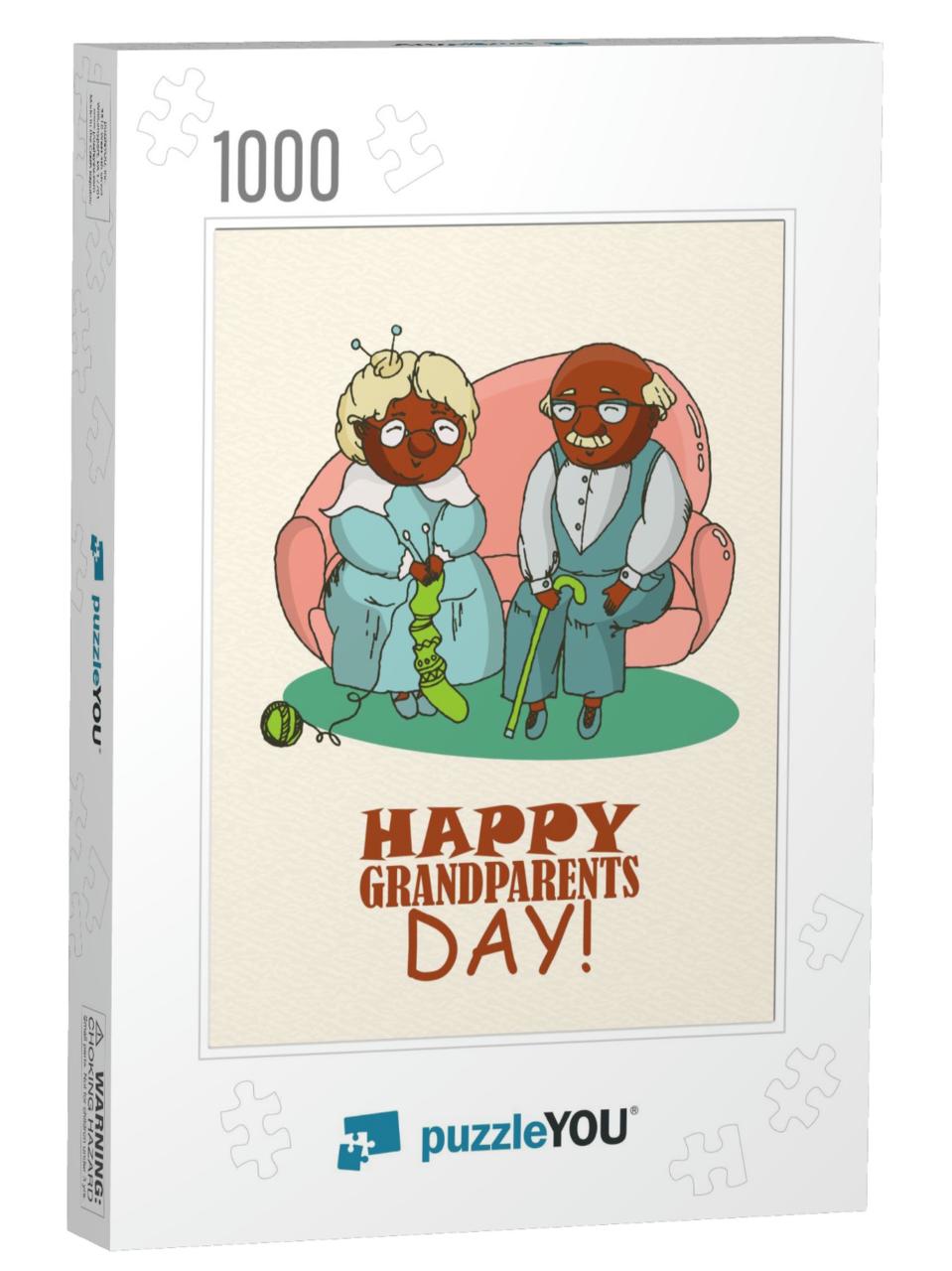 Happy Grandparents Day Vector Greeting Card in Doo... Jigsaw Puzzle with 1000 pieces