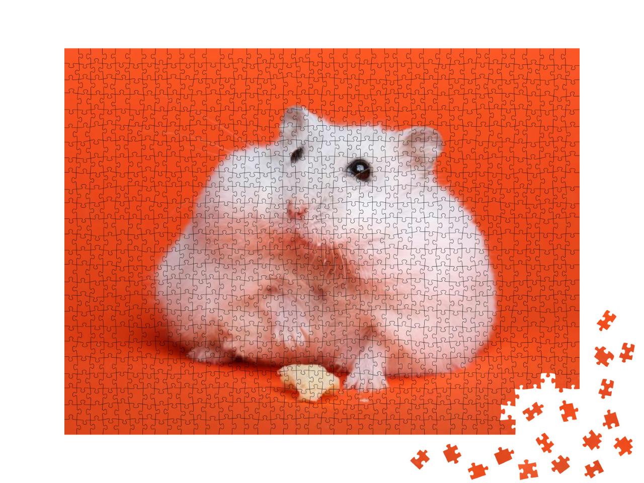 Cute Funny Hamster in Studio, on Orange Background... Jigsaw Puzzle with 1000 pieces