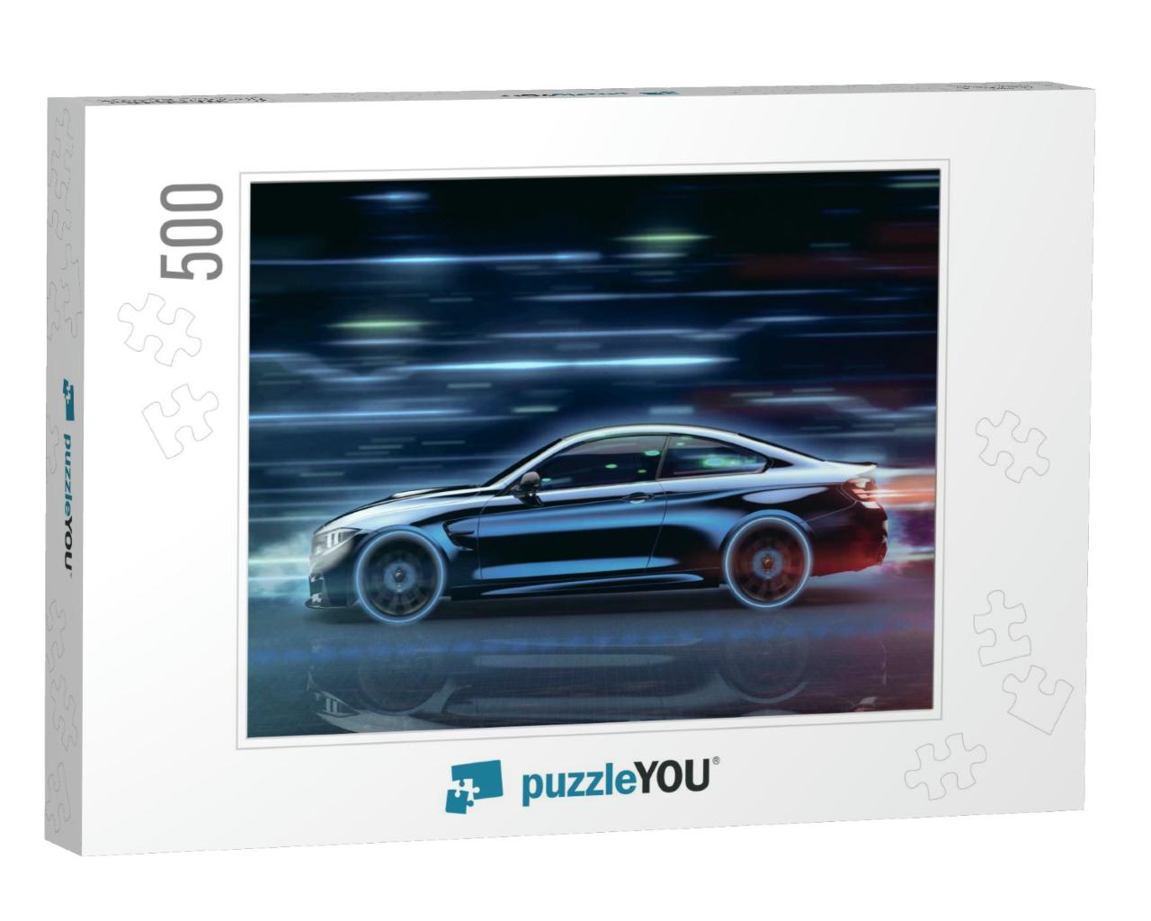 High Speed, Sports Car - Futuristic Concept with Grunge O... Jigsaw Puzzle with 500 pieces