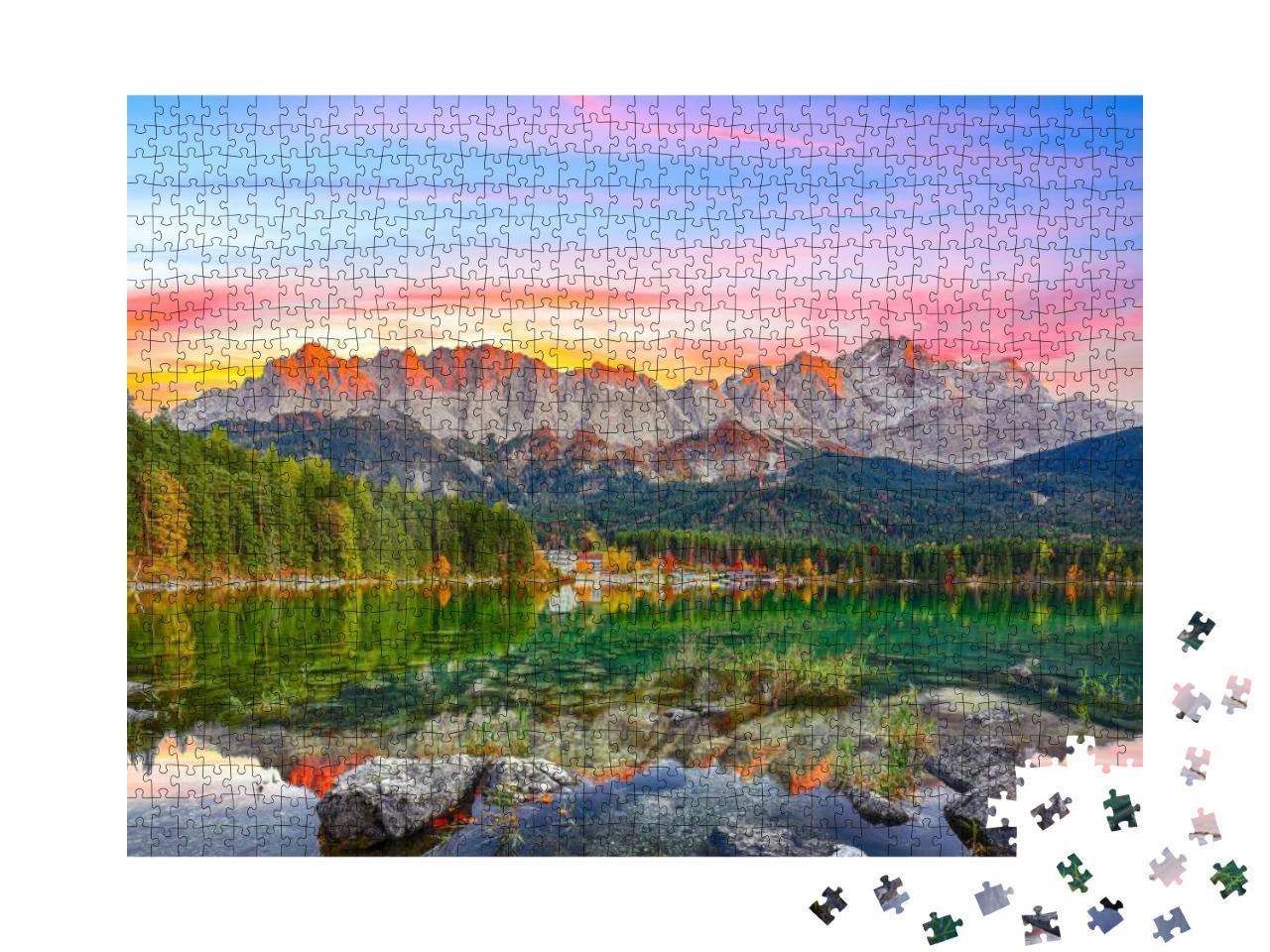 Fabulous Autumn Landscape of Eibsee Lake in Front of Zugs... Jigsaw Puzzle with 1000 pieces
