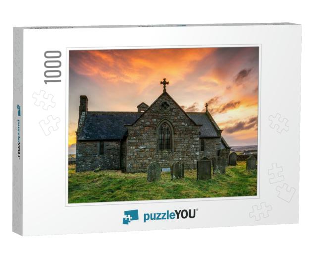 Old Stone Church At Sunrise. Stone Church Cemetery. Ancie... Jigsaw Puzzle with 1000 pieces