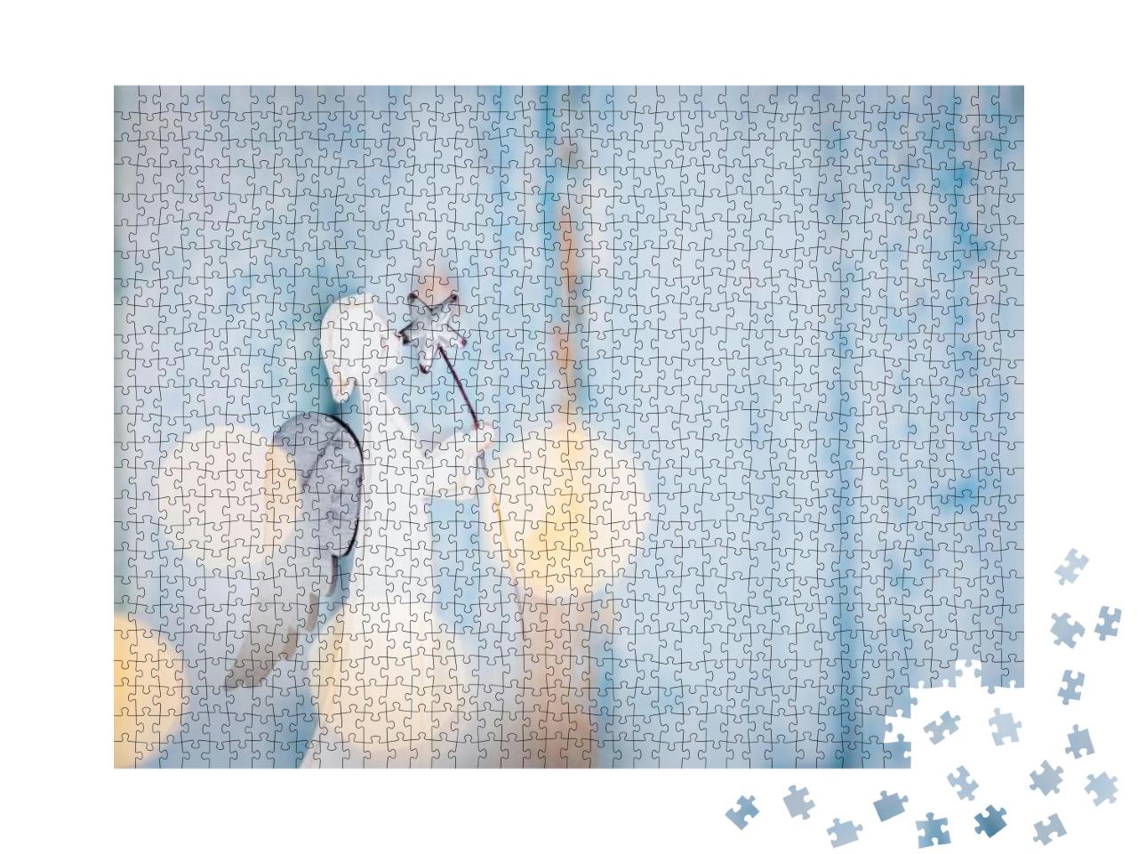 White Angel Christmas Decoration on Blue Background with... Jigsaw Puzzle with 1000 pieces