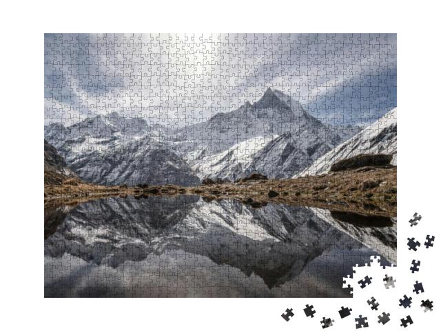 Reflection of Machapuchare Peak in Himalayas Annapurna Ba... Jigsaw Puzzle with 1000 pieces