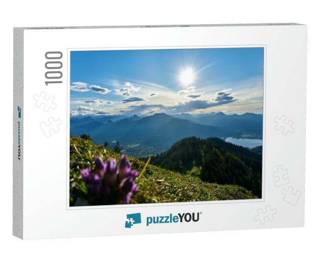 Tegernsee in the Background of a Purple Flower Shot from... Jigsaw Puzzle with 1000 pieces