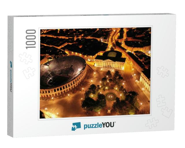 Aerial Drone Night Shot from Iconic Illuminated Arena The... Jigsaw Puzzle with 1000 pieces