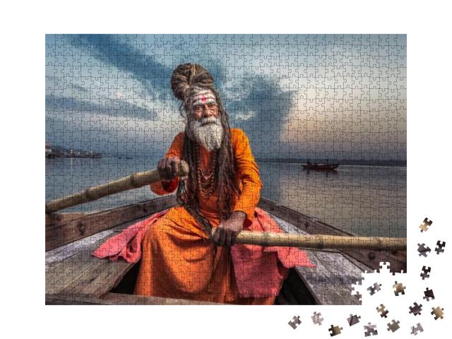 Portrait of Sadhu Baba Nondo Somendrah, Varanasi, India... Jigsaw Puzzle with 1000 pieces