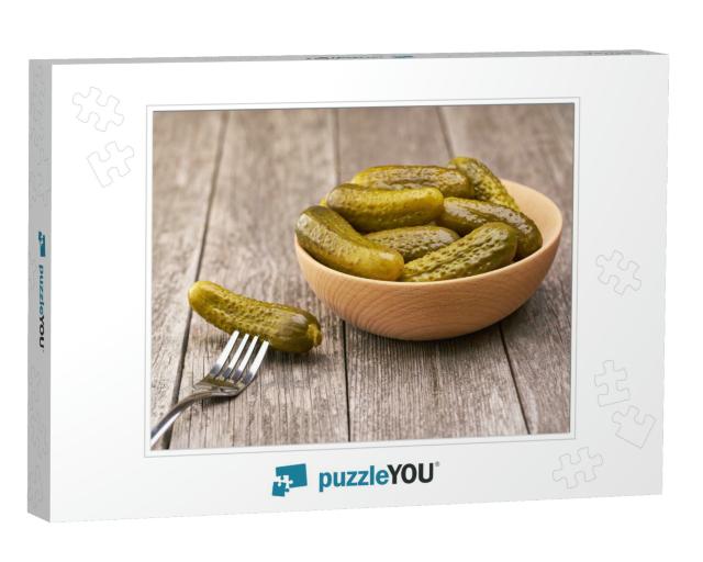 Pickles in a Wooden Bowl. Marinated Cucumbers in B... Jigsaw Puzzle