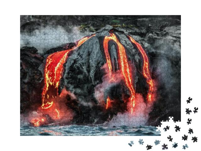 Hawaii Lava Flow Entering the Ocean on Big Island from Ki... Jigsaw Puzzle with 1000 pieces