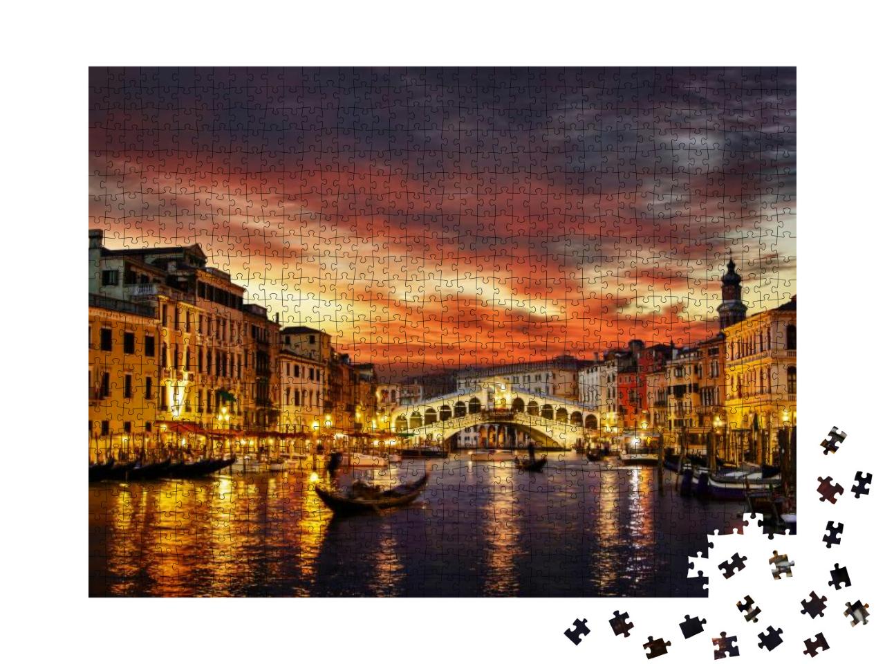 Ponte Rialto & Gondola At Sunset in Venice, Italy... Jigsaw Puzzle with 1000 pieces