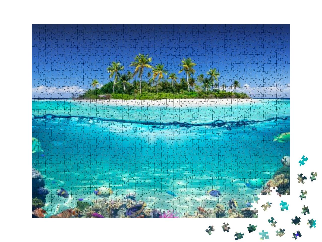 Tropical Island & Coral Reef - Split View with Waterline... Jigsaw Puzzle with 1000 pieces