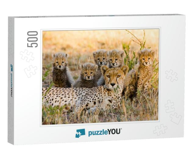 Mother Cheetah & Her Cubs in the Savannah. Kenya. Tanzani... Jigsaw Puzzle with 500 pieces