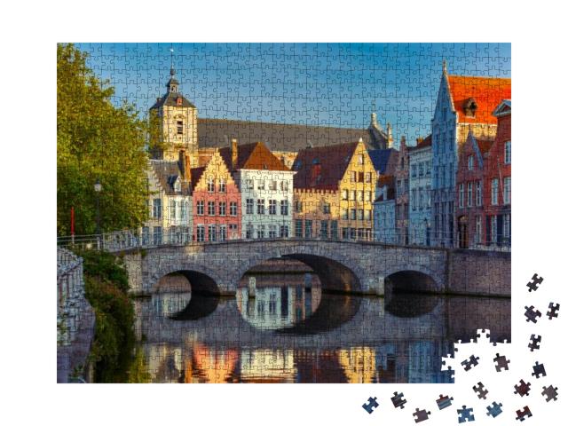 Scenic City View of Bruges Canal with Beautiful Medieval... Jigsaw Puzzle with 1000 pieces