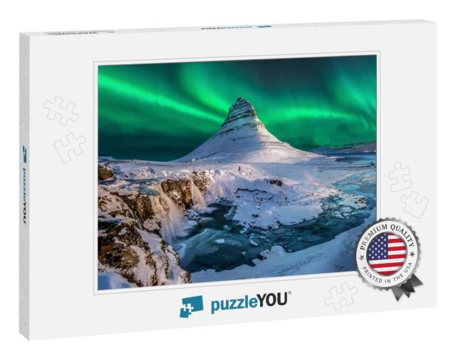 Northern Lights Appear Over Mount Kirkjufell in Iceland... Jigsaw Puzzle