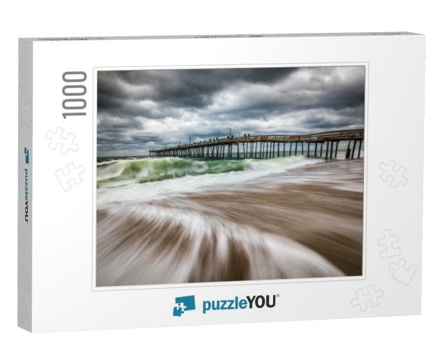 Stormy Weather & Dramatic Skies Over the Nags Head Pier o... Jigsaw Puzzle with 1000 pieces
