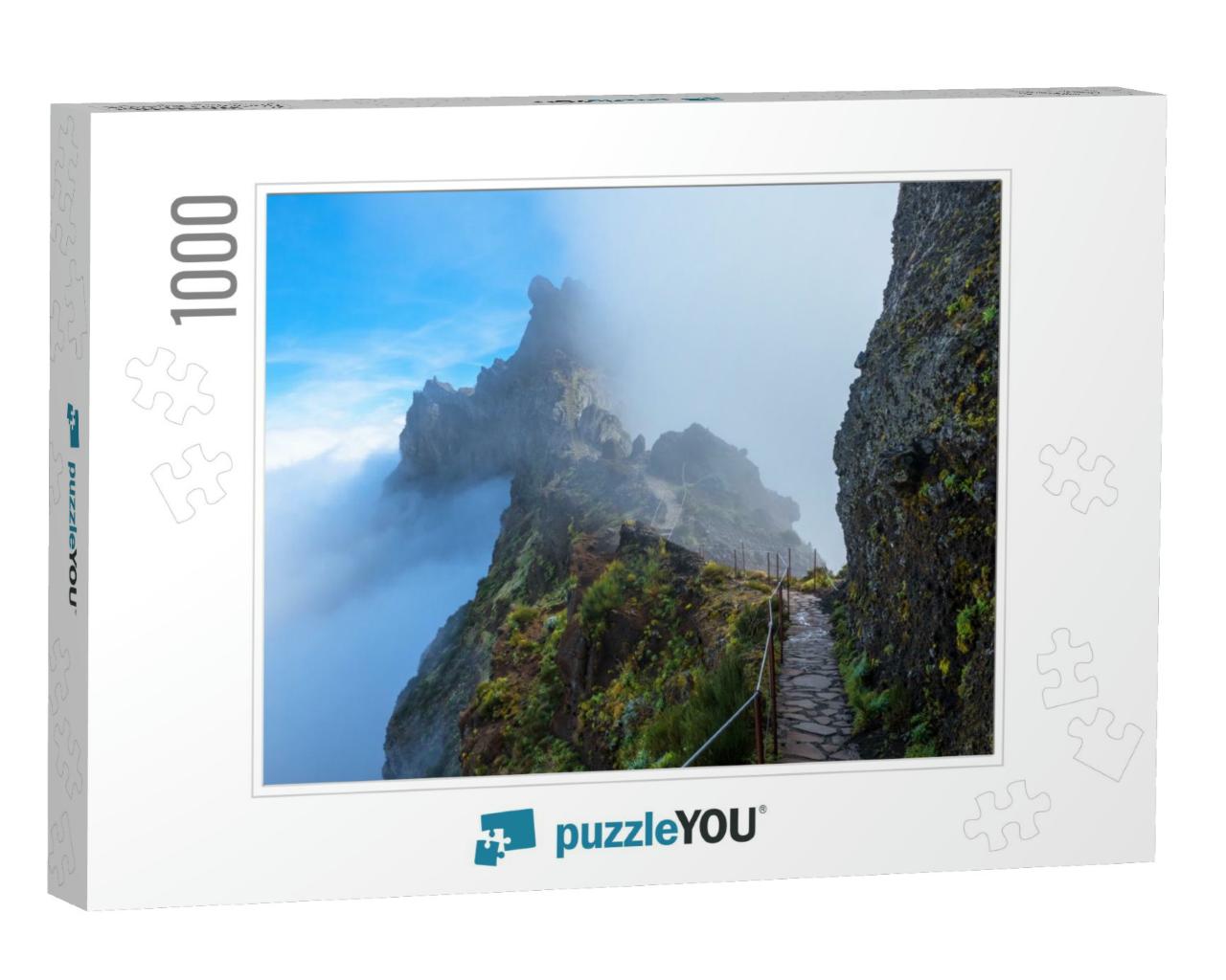 Mountain Trail in Madeira Above the Clouds on a Sunny Bri... Jigsaw Puzzle with 1000 pieces