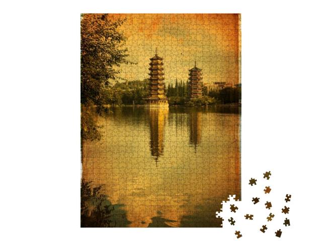 Beautiful View of the Twin Pagodas in Guilin, China... Jigsaw Puzzle with 1000 pieces