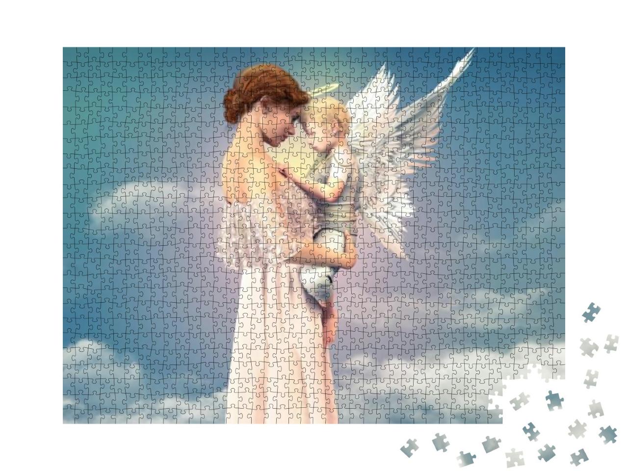 Portrait of a Woman with a Child Angel, Concept of Friend... Jigsaw Puzzle with 1000 pieces