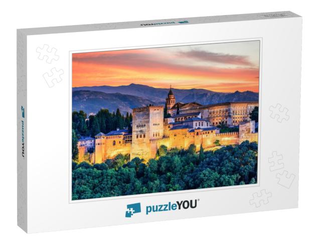 Alhambra of Granada, Spain. Alhambra Fortress At Sunset... Jigsaw Puzzle