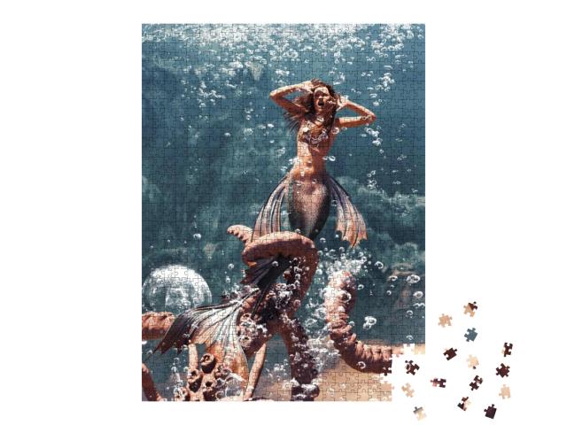 3D Fantasy Horror of Mermaid Fight with Giant Octopus in... Jigsaw Puzzle with 1000 pieces