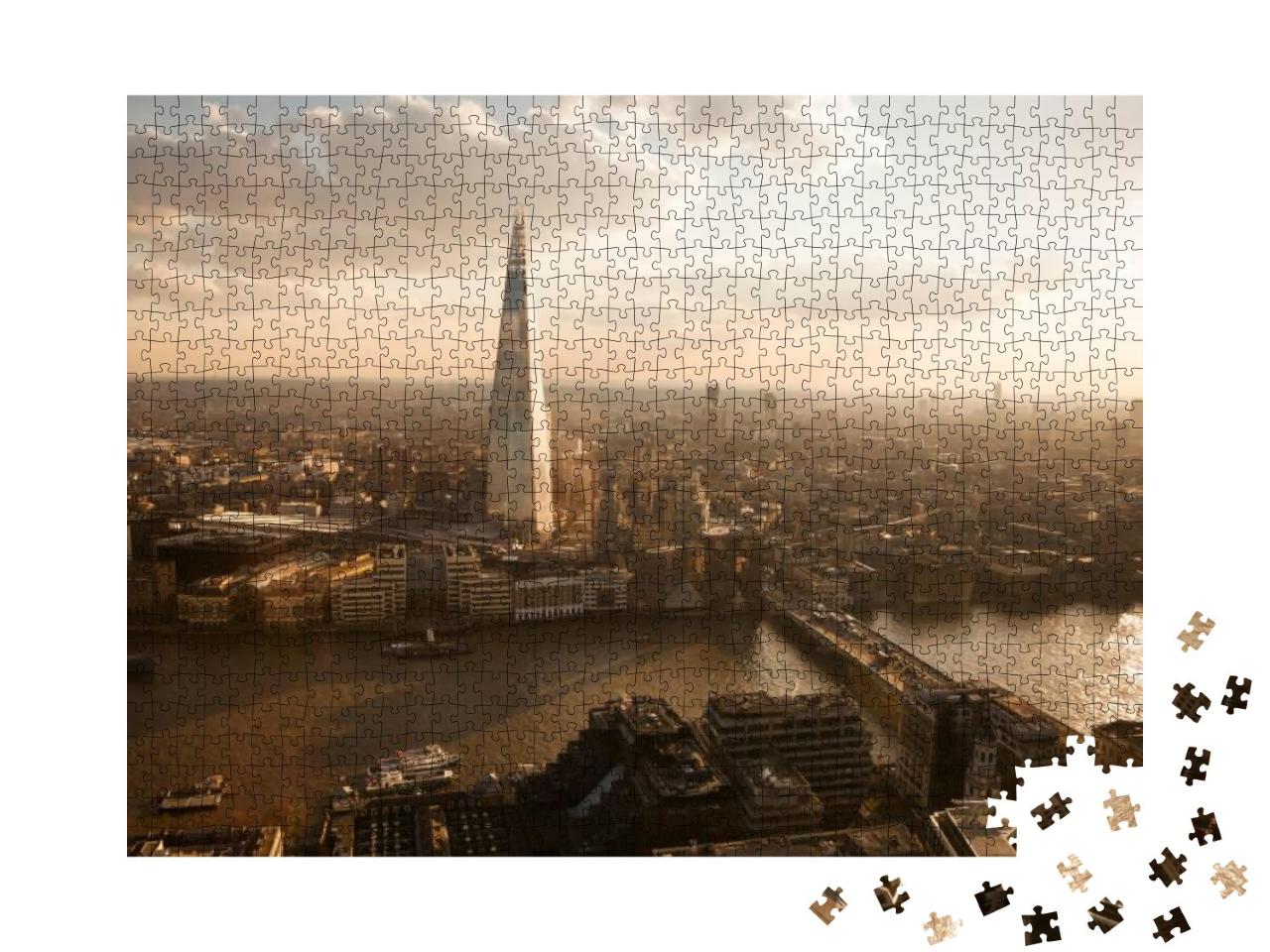 London Skyline in Front of the Shard At Sunset. Vintage S... Jigsaw Puzzle with 1000 pieces