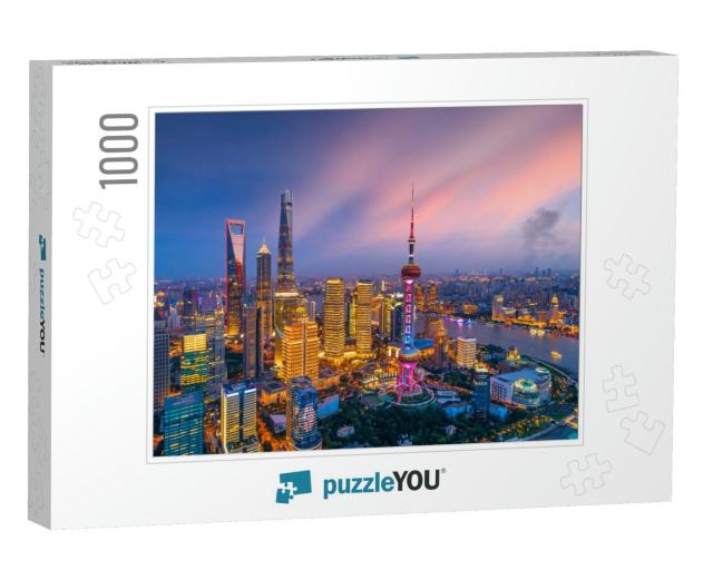 Aerial View of Shanghai Skyline At Night, China... Jigsaw Puzzle with 1000 pieces