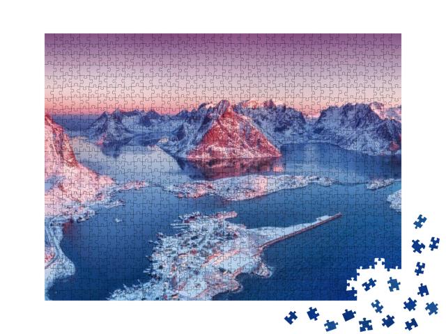 Aerial View At the Lofoten Islands, Norway. Mountains & S... Jigsaw Puzzle with 1000 pieces