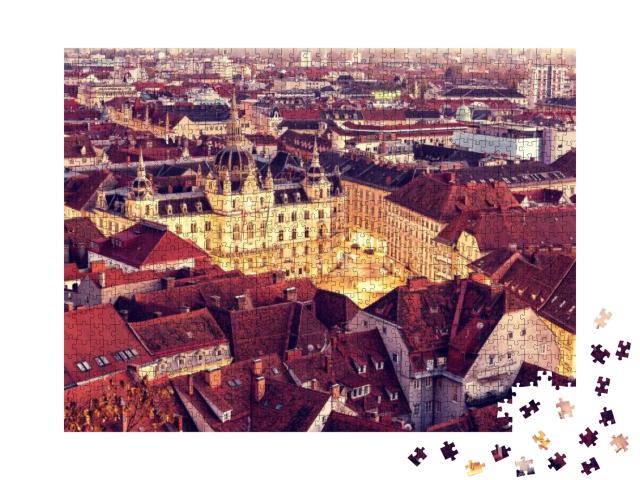 Graz City Aerial View from Schlossberg in Austria... Jigsaw Puzzle with 1000 pieces