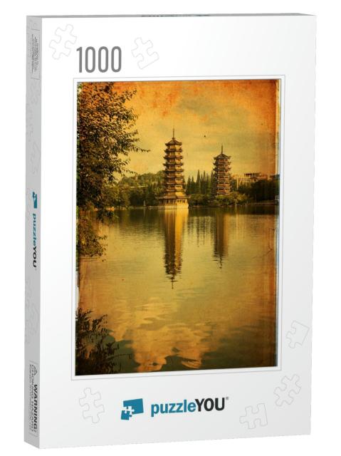 Beautiful View of the Twin Pagodas in Guilin, China... Jigsaw Puzzle with 1000 pieces