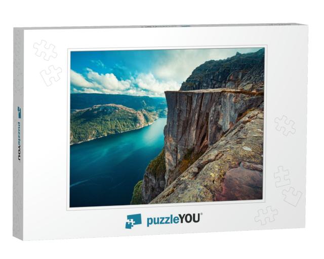 Lysefjord & Preikestolen Cliff Summer View in Norway with... Jigsaw Puzzle