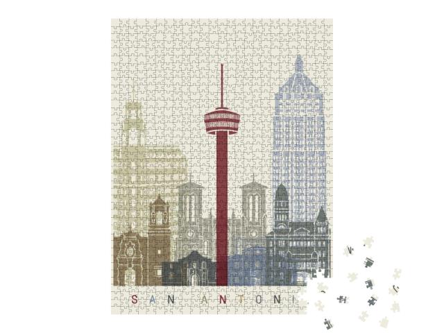 San Antonio Skyline Poster in Editable Vector File... Jigsaw Puzzle with 1000 pieces