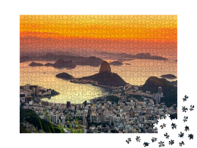 Sunset View of Mountain Sugar Loaf & Botafogo in Rio De J... Jigsaw Puzzle with 1000 pieces