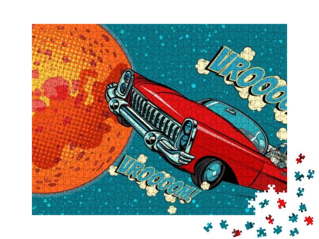 The Astronaut Driver in Car on Mars. Pop Art Retro Vector... Jigsaw Puzzle with 1000 pieces