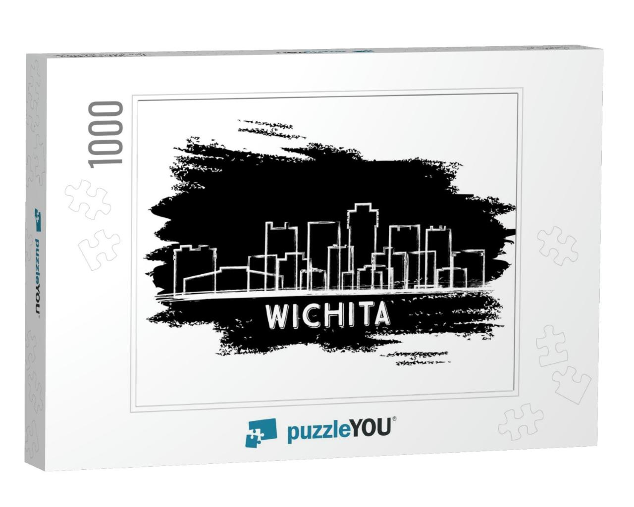 Wichita Kansas City Skyline Silhouette. Hand Drawn Sketch... Jigsaw Puzzle with 1000 pieces