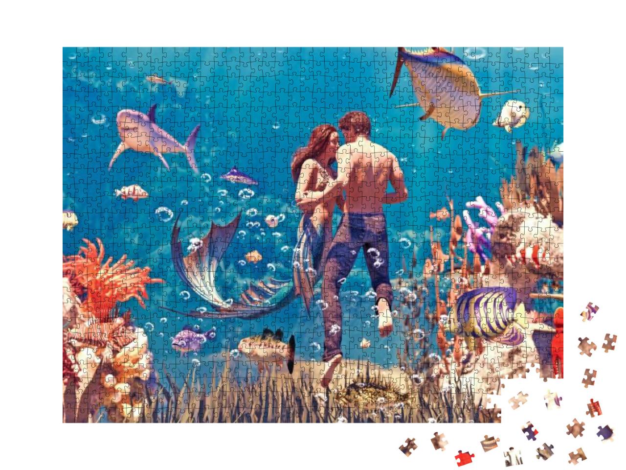 A Sea Love Story Between Man & a Mermaid, 3D Fantasy Merm... Jigsaw Puzzle with 1000 pieces