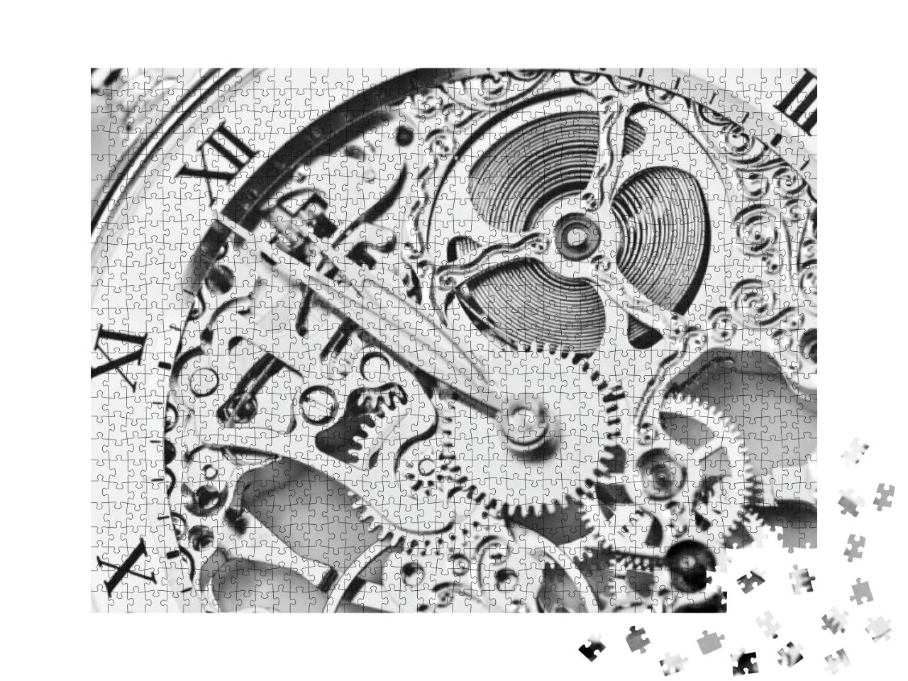 Black & White Close View of Watch Mechanism... Jigsaw Puzzle with 1000 pieces
